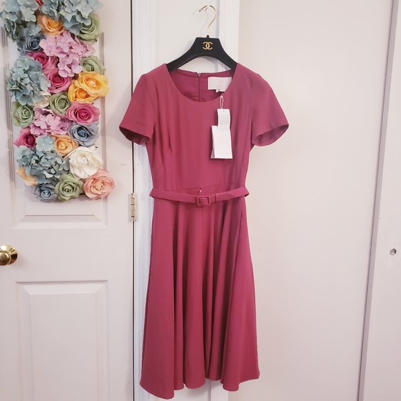 GAL MEETS GLAM New $188 Raspberry MIDI swing Dress - Picture 4 of 8